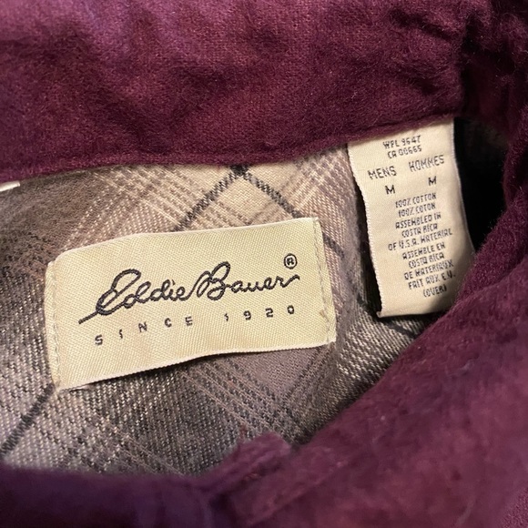 Eddie Bauer Chamois Flannel Button Up Shirt Mens Medium Red Purple Outdoor Heavy - Picture 3 of 7